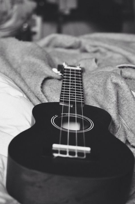 "Let's go be psychos together" White Photo, Ukulele, A Black, Black And White, Bed, Music, White, Black