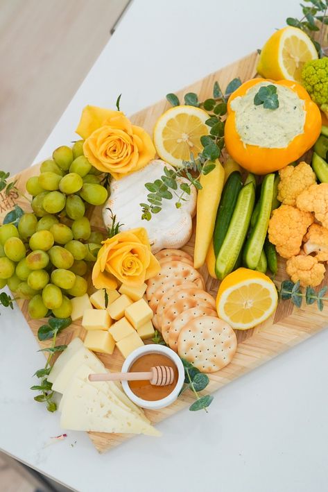 Lemon Themed Party, Lemon Themed Bridal Shower, Fashionable Hostess, Green Veggies, Yellow Foods, Veggie Dip, Bridal Shower Food, Lemon Decor, Shower Food