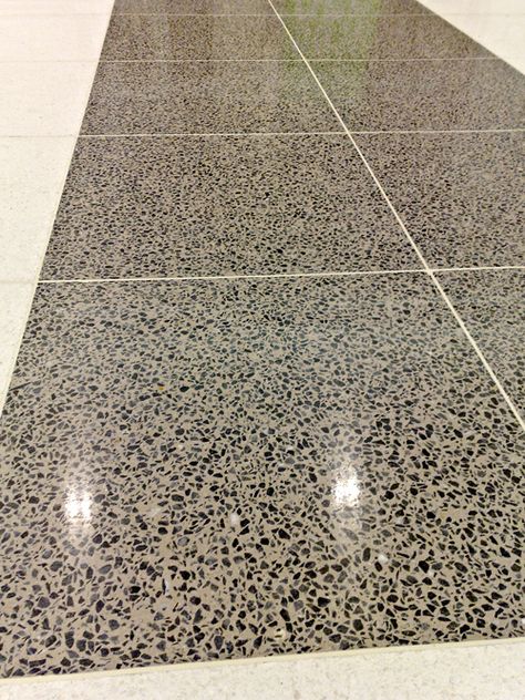 Terrazzo Floor Polished Terrazzo Floor, Terrazzo Flooring Outdoor, Terrazzo Floor Design, Terrazo Flooring, Floor Skirting, Modern Terrazzo, Concrete Polishing, Marble Flooring Design, Terrazzo Floor