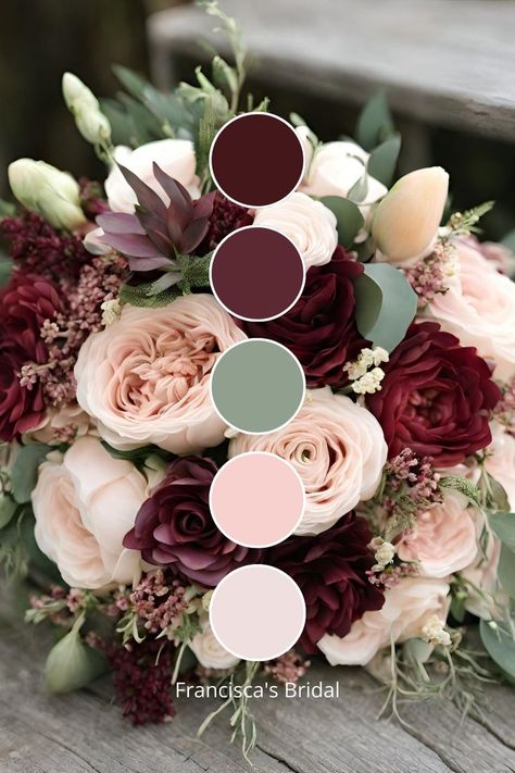 Berry Color Themed Wedding, Dark Wedding Colors Colour Palettes, Bridal Party Colours Color Schemes, Sage And Berry Color Schemes, Outdoor Wedding Colour Schemes, Spring Color For Wedding, Wedding Colors With Dusty Blue, Burgundy Color Pallete Wedding, Cream And Mauve Wedding