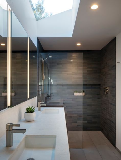 The Top 10 Bathrooms of 2019 Coastal Shower Doors, Latest Bathroom Designs, Ranch Remodel, Bathroom Design Trends, Modern Ranch, White Marble Countertops, Bathroom Trends, Stylish Bathroom, Elegant Bathroom