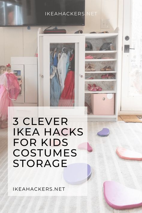 Kid Playroom Storage, Ways To Store Dress Up Clothes, Ikea Hack Built In Toy Storage, Dress Up Accessories Storage, Ikea Trofast Doll Storage, Dress Up Storage Ikea Hack, Princess Dress Wardrobe Diy, Toddler Wardrobe Ikea Hack, Dress Up Clothes Storage Ideas