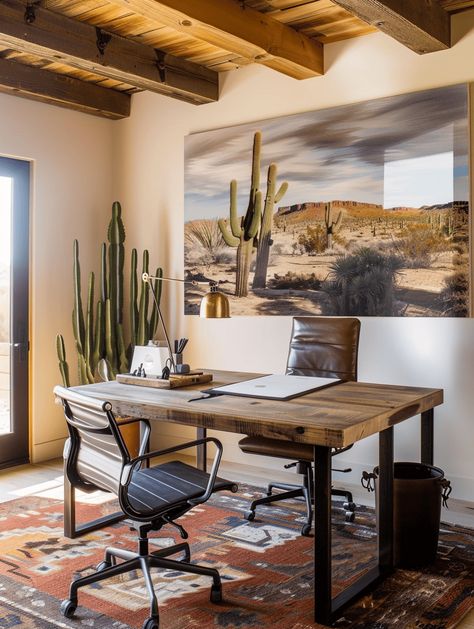 25 Southwest Rustic Decor Inspirations for a Desert Vibe Aztec Inspired Living Room, Santa Fe Modern Decor, Aztec Office Decor, Desert Office Decor, Southwestern Office Decor, Southwest Modern Decor, Southwest Interiors, Southwest Interior, Modern Southwest Decor