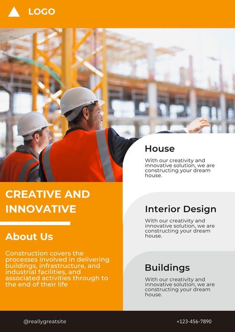 Construction Flyer, Modular Kitchen Interior, Flyers Template, Construction Companies, Corporate Brochure Design, Erp Software, House Interior Design, Construction Management, Flyer Design Templates