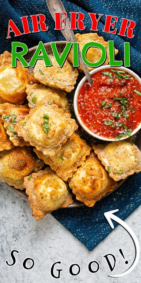 With just 5 ingredients and 5 minutes of cook time, you have crispy air fryer ravioli ready as an appetizer for whenever you see fit. Air Fryer Ravioli, Fried Ravioli Recipe, Make Ravioli, How To Make Ravioli, Gluten Free Recipes Appetizers, Toasted Ravioli, Easy To Make Appetizers, Ravioli Recipe, Pizza Sauce Homemade