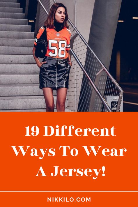 Women In Basketball Jerseys, Cute Basketball Jersey Outfit, How To Dress Up A Jersey, Jersey With Skirt Outfit Football, Style Hockey Jersey Outfit, Women’s Basketball Jersey Outfit, Football Fan Outfits Women, How To Style Football Jersey Women, Outfit For Nfl Football Game