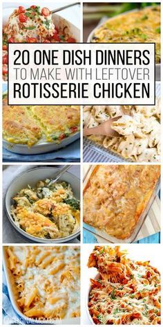 Great ideas for quick and easy weeknight dinners - one dish dinners and casseroles using leftover rotisserie chicken! | rotisserie chicken casseroles | shredded chicken | chicken rice casserole Things To Make With Cooked Chicken, Dinners To Make With Shredded Chicken, Dinner Ideas For Leftover Chicken, Dinners Using Shredded Chicken, Chicken Recipes With Shredded Chicken, Shredded Leftover Chicken Recipes, Quick Dinner With Shredded Chicken, Meals With Shredded Chicken Dinners, Recipes To Use Cooked Chicken