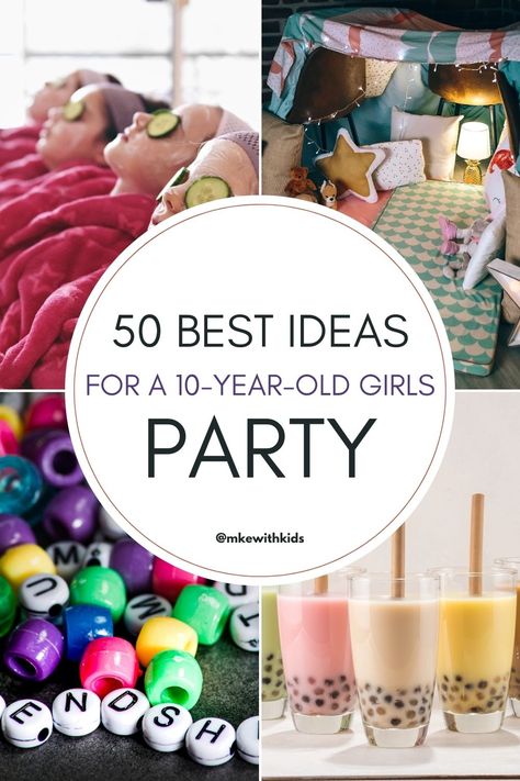 Celebrate her double digits in style! Find 50 perfect party ideas from DIY Pizza Making to Cosmic Bowling, ensuring your girl's 10th birthday is as unique and fun as she is. #TweenParty #BirthdayInspiration" Sweet 10 Birthday Party Ideas, 10 Year Party Ideas, 10 Bday Party Ideas, Birthday Party Ideas For 11 Year Girl Theme, Birthday Themes For Girls 11th Birthday, 10 Bday Party Ideas Girl, 10 Year Birthday Ideas, 10 Birthday Theme Ideas, 10th Birthday Party Activities