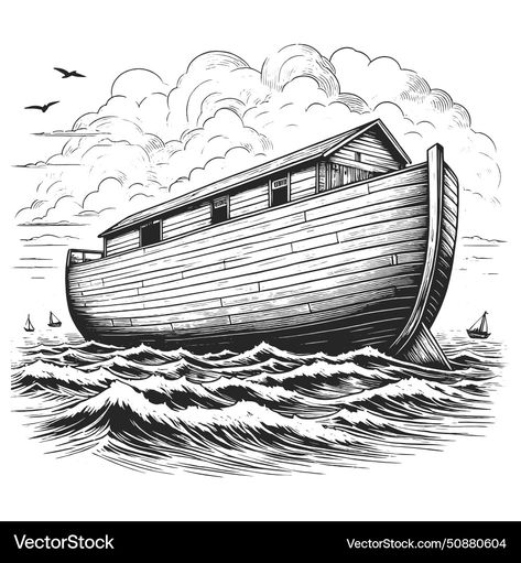 Noah's Ark Illustration, Noah's Ark Art, Noah And The Ark, Two Doves, Noah Ark, Boat Drawing, Ship Drawing, Noah's Ark, Noahs Ark