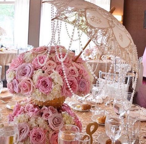 Party ideas Bridal Brunch Decorations, Umbrella Centerpiece, Enchanted Forest Baby Shower, Fancy Baby Shower, Pearl Bridal Shower, Paris Theme Wedding, Butterfly Garden Party, Flower Backdrop Wedding, Fairytale Decor