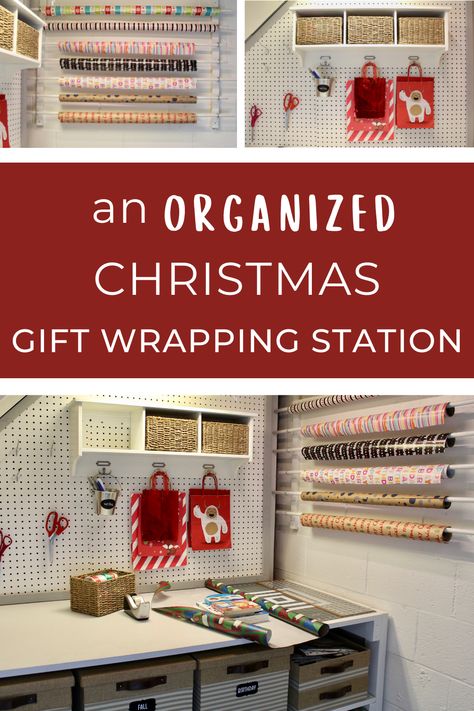 Wrapping Paper Station, Stairs Nook, Gift Bag Organization, Wrapping Paper Organization, Gift Wrapping Station, Getting Organized At Home, Wrapping Station, Garage Gift, Salon Suites Decor