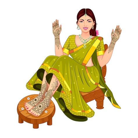 Mehndi Decoration Illustration, Indian Bride Mehendi Illustration, Mahendi Welcome Board, Mehendi Caricature Bride, Mehendi Bride Illustration, Mehandi Illustration, Pooja Illustration, Haldi Images, Mehndi Cartoon