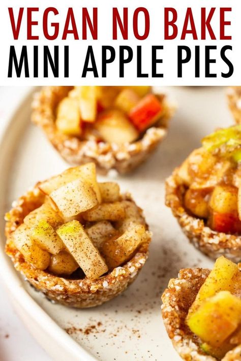 These raw mini apple pies are made with all whole foods and no processed sugar, flour, dairy, etc. They're raw, vegan, gluten-free and packed with nutrients. These mini apple pies are perfect to satisfy your fall sweet tooth! #applepie #raw #healthydessert #vegan #glutenfree #fallrecipe #thanksgiving #holiday #eatingbirdfood Healthy Apple Pie Filling, Raw Apple Pie, Apple Pie Ingredients, Healthy No Bake, Healthy Thanksgiving Recipes, Mini Apple Pies, Apple Pies, Healthy Apple, Processed Sugar