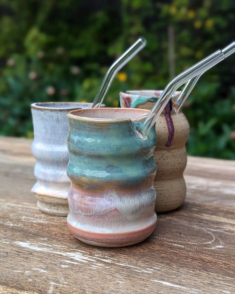 New straw cups! Perfect for the warmer weather, what would you have in yours? #ceramicsofinstagram #ceramics #pottery #pottersofinstagram #strawcup #cups Throwing Wheel Ideas, Pottery Ideas On The Wheel, Pottery Form Ideas, Ceramic Tumblers Pottery, Little Pottery Ideas, Handmade Pottery Mug, Throw Pottery Ideas, Pottery On The Wheel Ideas, Beginning Pottery Wheel Projects