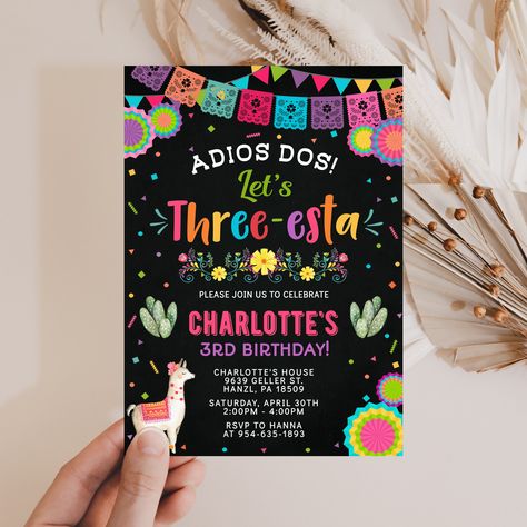 Threesta Birthday Party, Three Year Old Birthday Party Theme, Fiesta Theme Birthday Party, 3rd Birthday Theme Ideas, Third Birthday Theme, Three Esta Birthday Party, Three Esta, Mexican Invitations, Fiesta Birthday Invitations