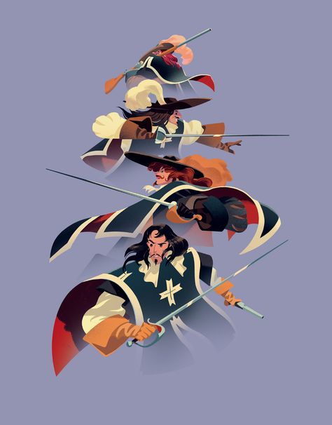 Musketeer Character Design, Music Animation, Medieval Garb, Drawing Comics, Pirate Art, Inspirational Illustration, The Musketeers, Bounty Hunters, Three Musketeers