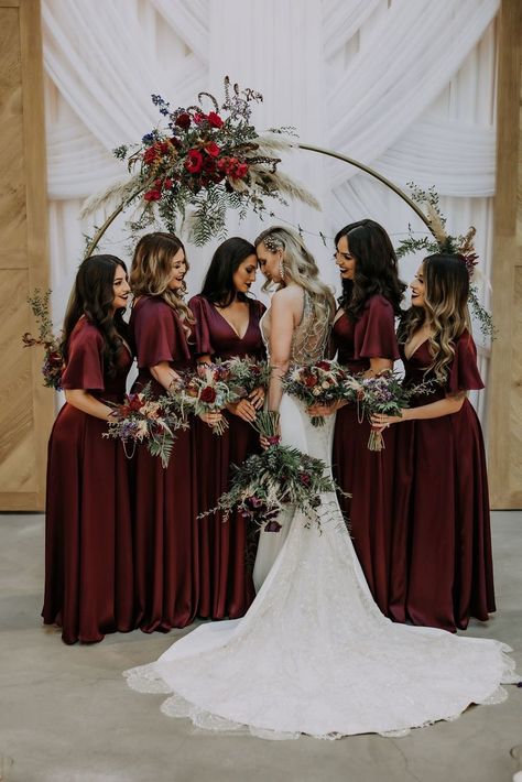 Dark Red Wedding, Burgundy Wedding Theme, Egyptian Wedding, Christmas Wedding Inspiration, Burgundy Wedding Colors, Winter Bridesmaids, Winter Bridesmaid Dresses, Red Wedding Theme, January Wedding