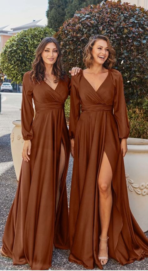 Olsen Style, Long Sleeve Bridesmaid Dress, Leg Split, Full Length Gowns, Satin Bridesmaid Dresses, Bridesmaids Dress, Long Bridesmaid Dresses, Mother Of The Groom, Long Dresses