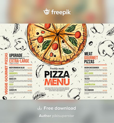 Pizza Menu Ideas, Pasta Menu Design, Pizzeria Menu, Pizza Flyer, Menu Design Layout, Pasta Menu, Pizzeria Design, Pizza Vector, Meat Lovers Pizza