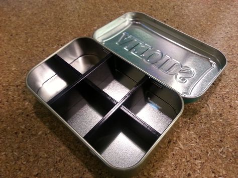 Pocket Sized Organizational Case w/Dividers #altoids #upcycle #reuse #laser_cutter #acrylic #organize #storage Altoids Tin Crafts, Altoids Box Ideas, Pill Organizer Ideas, Tin Crafts, Altoids Tin, Drukarka 3d, Altoid Tin, Altoids Tins, Tin Can Crafts