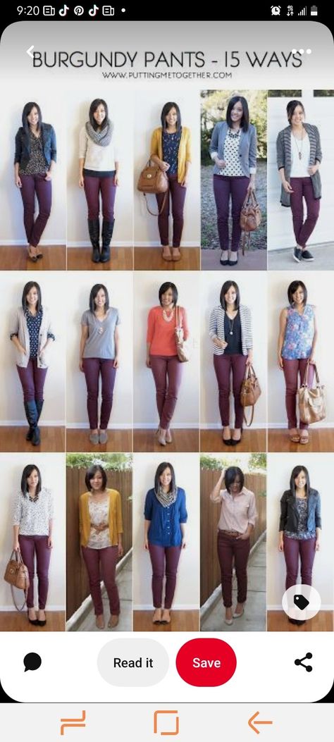 What To Wear With Plum Pants, Outfit Burgundy Pants, Style Maroon Pants, Burgundy Jeans Outfit Women, How To Style Maroon Pants, Wine Pants Outfit Work, Maroon Dress Pants Outfit, Cranberry Pants Outfit, Plum Pants Outfit Work