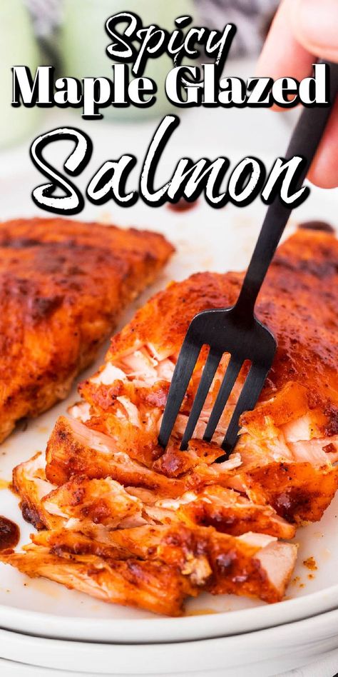 This spicy Maple Glazed Salmon is quite simply amazing! Indeed, the blend of spices and flavors in this glaze really helps the flavors of the salmon shine. Spicy Maple Salmon, Maple Glazed Smoked Salmon, Spicy Maple Salmon Bites, Maple Bourbon Glazed Salmon, Bourbon Glazed Salmon, Maple Glazed Salmon, Fish Friday, Salmon Glaze Recipes, Salad Inspiration