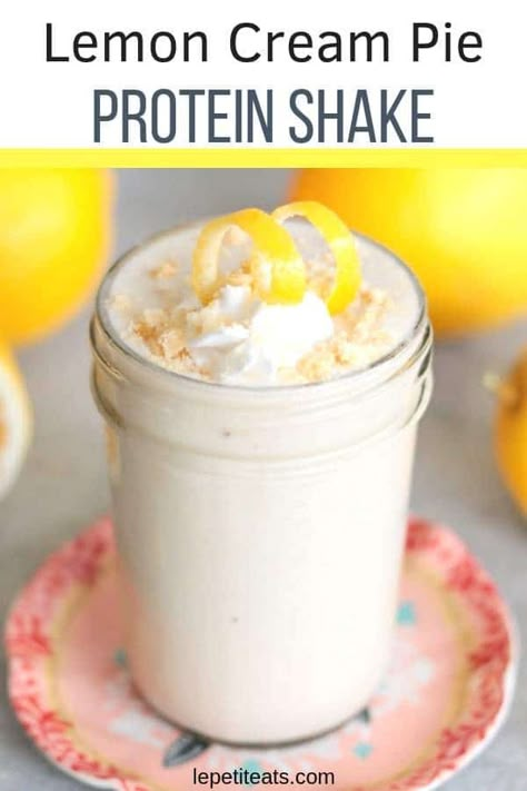 Lemon Cream Pie, Protein Drink Recipes, Vegan Protein Shake, Lemon Cream Pies, Best Vegan Protein, Protein Smoothies, Protein Shake Smoothie, Healthy Protein Snacks, Protein Shake Recipes