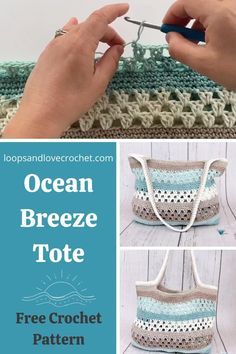 The Ocean Breeze Tote is a nice and roomy crochet tote bag that has lots of fun texture. This bag is a great size to hold everything for the adventures in your life, from day trips to summer markets, or shopping to lake, pool, or beach days! I hope you love making the Ocean Breeze Tote! Free crochet pattern by Loops and Love Crochet. Crochet Beach Bags, Free Crochet Bag, Crochet Bag Tutorials, Crochet Bag Pattern Free, Bag Pattern Free, Crochet Market Bag, Crochet Basket Pattern, Crochet Handbags Patterns, Crochet Purse Patterns