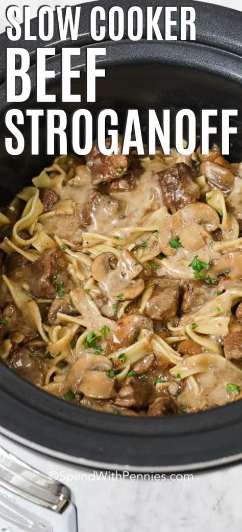 This crock pot beef stroganoff recipe is the perfect combination of tender beef and delicious egg noodles. With the ability to set it and forget, it is the perfect weeknight meal!  #spendwithpennies #beefstroganoff #slowcooker #crockpot #maindish Stragonoff Recipe, Crock Pot Stroganoff, Crock Pot Beef Stroganoff, Slower Cooker, Beef Stroganoff Crockpot, Crock Pot Beef, Beef Stroganoff Recipe, Beef Stroganoff Easy, Slow Cooker Beef Stroganoff