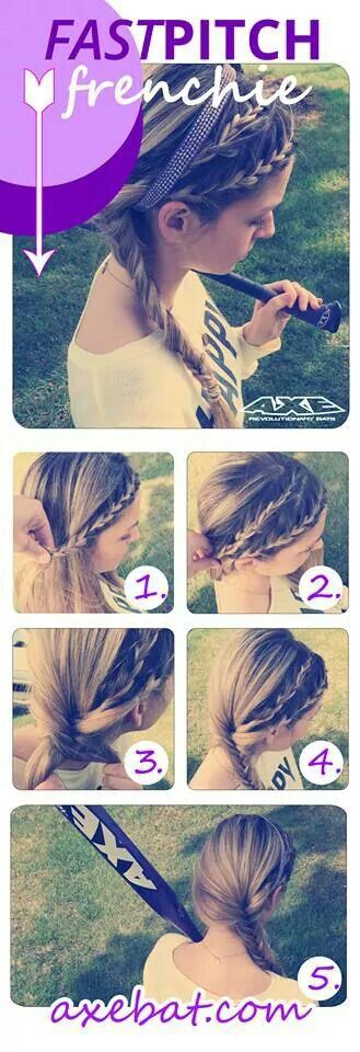 . Plain Braids, Ball Braids, Hairstyles For Girls Braids, Softball Braids, Braid Pony, Softball Hair, Softball Crafts, Volleyball Hair, Sports Hair