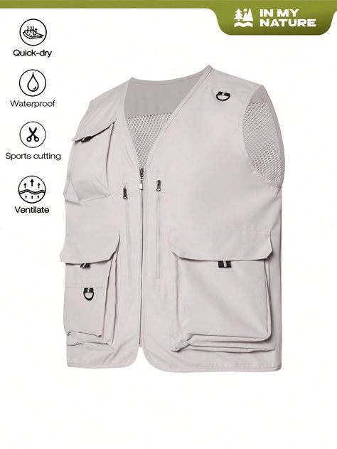 Men's Casual Solid Color Outdoor Utility Vest Jacket White   Sleeveless Woven Fabric Colorblock,Letter,Plain  Non-Stretch  Men Outdoor Apparel, size features are:Bust: ,Length: ,Sleeve Length: Vest Jacket Outfit Men, Vest Jacket Outfit, Utility Vest, White Vest, Boys Denim, White Sleeveless, Casual Everyday, Tom Holland, Outdoor Apparel