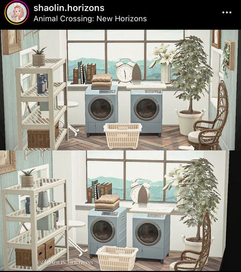 Tiny Laundry Room, Tiny Laundry, Tiny Laundry Rooms, Animal Crossing Guide, Animal Crossing Wild World, Grey Brick, Island Decor, New Animal Crossing, Animal Crossing Game