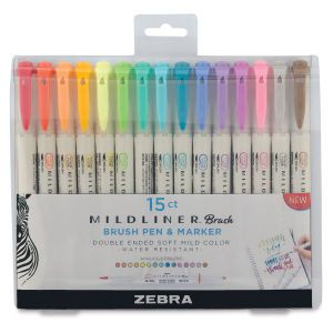 Zebra Mildliner Pens - Set of 15, Assorted Colors | BLICK Art Materials Zebra Midliners, Mildliner Highlighters, Zebra Mildliner, Calligraphy Drawing, Stationary Supplies, Brush Markers, Lettering Calligraphy, Stationary School, Pen Design