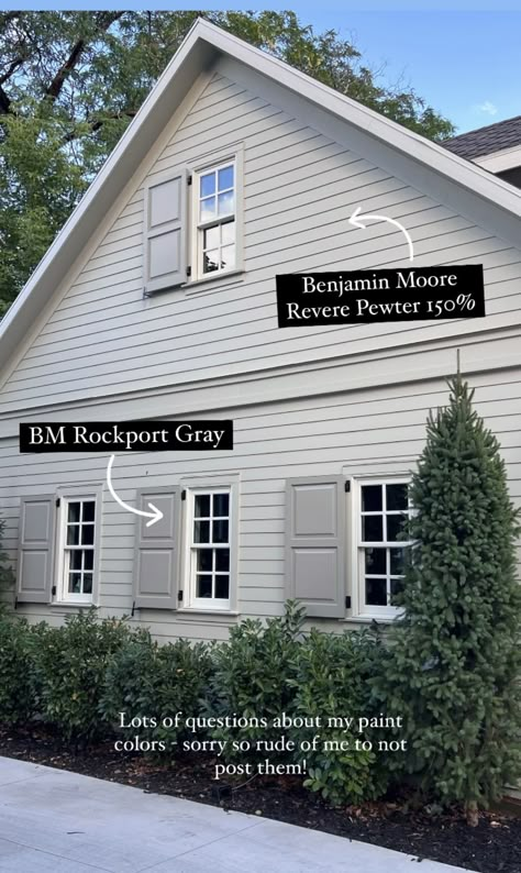 Revere Pewter Exterior, Brick House Exterior Makeover, Benjamin Moore Exterior, Revere Pewter Benjamin Moore, Exterior Color Palette, Exterior Finishes, Popular Paint Colors, Home Exterior Makeover, Revere Pewter