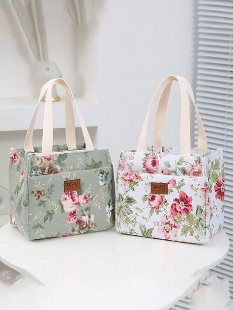 Flower Print Square Insulation Bag Fashion Print Lunch Bag Bento Bag  Lunch Box Bag  Commuter Casual Tote Bag Large Capacity Lunch Bag Convenient Shopping BagI discovered amazing products on SHEIN.com, come check them out! Lunchbox Bag, Bento Bag, Handbags For School, Bento Bags, Portable Cooler, Canvas Storage, Casual Tote Bag, Bag Lunch, Insulated Bag