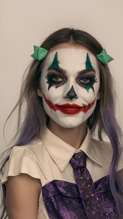 Discover the perfect Joker costume female outfit for 2019 with this easy and hot ensemble Featuring a white shirt purple corset modest size and green corset this ensemble is appropriate for any occasion Complete the look with purple shirt and shoes for a truly standout appearance in 2024 Joker Costume Female Outfit, Female Joker Costume, Joker Outfit, Female Joker, White Face Paint, Joker Makeup, Joker Costume, Purple Corset, Transform Yourself