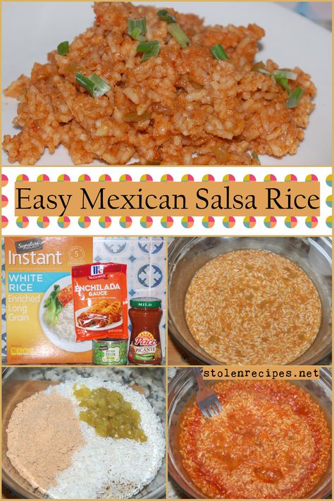 Instant Rice Recipes Side Dishes, Instant Rice Recipes, Rice Recipes Side, Enchilada Rice, Mexican Rice Easy, 200 Calorie Meals, Mexican Salsa, Rice Side, Instant Rice