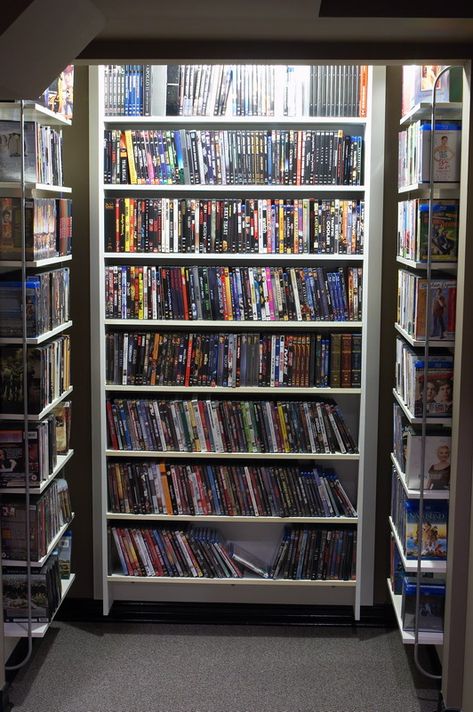 Building dvd shelving Dvd Shelf Ideas, Dvd Display Ideas, Media Shelving, Movie Shelf, Movie Storage, Dvd Shelf, Dvd Display, Dvd Holder, Comic Book Storage