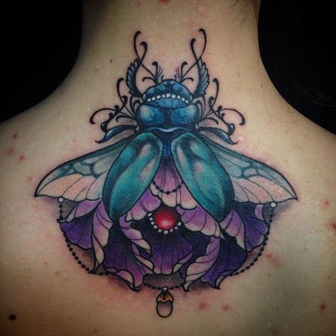 Beetle tattoo by eilotattoo Scarab Tattoo, Insect Pattern, Tato Tradisional, Beetle Tattoo, Jewel Tattoo, L Tattoo, Kunst Tattoos, Insect Tattoo, Bug Tattoo