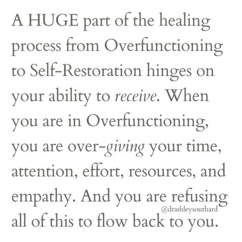 The Overfunctioning Woman over-gives and hardly ever receives. 🤦‍♀️ The Self-Restored Woman gives and receives...with ease. 🔥 It's all about balance... ⚖️ ...and deservedness ✨ ...and worthiness. ❤️‍🩹 #selfrestorationismine #overfunctioningwoman #overfunctioning #giving #receiving #codependency #codependentnomore #selfworth #deserve #deserving #worthy #worthiness #selfhelp #selfhealing #personalgrowth #personaldevelopment #psychology #therapy #mentalhealth #women #womenempowerment #women... Overfunctioning Woman, Divorce Healing, Cycle Breaker, Improve Relationship, Holding Space, Relationship Therapy, Self Healing Quotes, Emotional Awareness, How To Improve Relationship