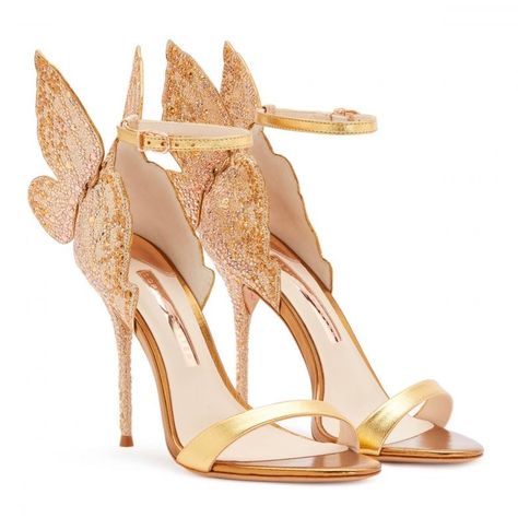 Sophia Webster Chiara, Embroidery Sandals, Butterfly Heels, Feather Heels, Sophia Webster Shoes, Gold Outfit, Crystal Sandals, Fancy Shoes, Butterfly Wing