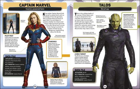 New Looks At CAPTAIN MARVEL And Talos Revealed Via Marvel Character Encyclopedia Images Marvel Cinematic Universe Timeline, Marvel Encyclopedia, Marvel Facts, Marvel Superheroes Art, Legion Of Superheroes, Marvel Drawings, Nick Fury, The Grandmaster, New Images