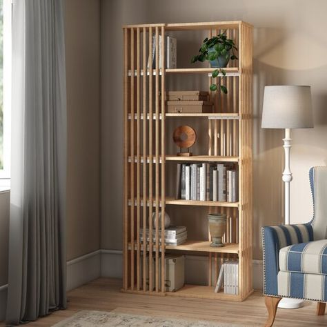 Kane Bamboo Bookcase Isabelline Small Home Library Design Shelves, Japanese Style Bookshelf, Japandi Bookcase, Japanese Bookshelf, Bamboo Bookcase, Shoji Screen Room Divider, Bamboo Projects, Bamboo Bookshelf, Small Home Library