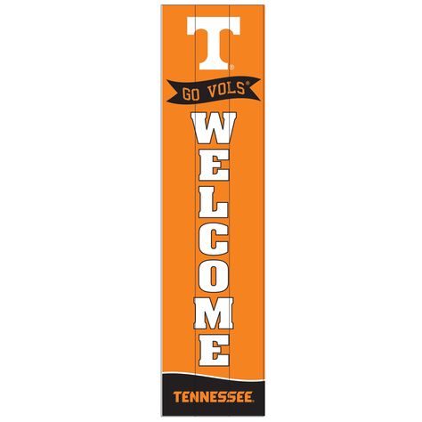 Proudly display your Tennessee Volunteers fandom by adding this 47" Leaner Fan Sign to your home or fan cave. The sign is the perfect addition for indoor or outdoor décor, as any guest will be able to tell where your loyalty lies. The printed Tennessee Volunteers graphics will boost your team spirits and make your home the best spot for game days. Porch Fan, Tennessee Orange, Welcome Wood Sign, Go Vols, Fan Sign, Fan Signs, Fan Cave, University Of Tennessee, Tennessee Volunteers