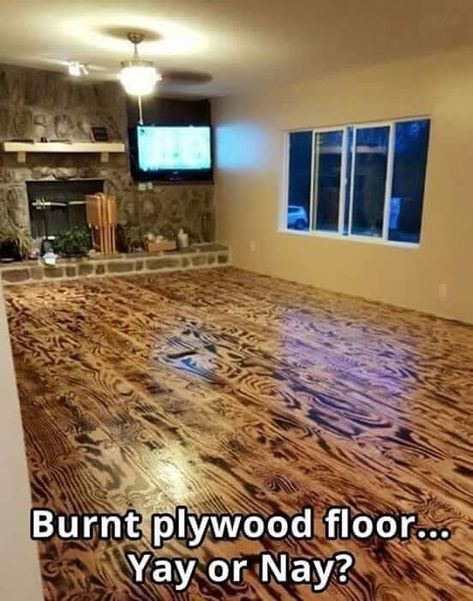 Burnt Plywood Floor, Stained Plywood Floors, Bath House Ideas, Raised Ranch Remodel, Camp House, Plywood Floor, Floor Stain, Plywood Flooring, Diy Furniture Renovation