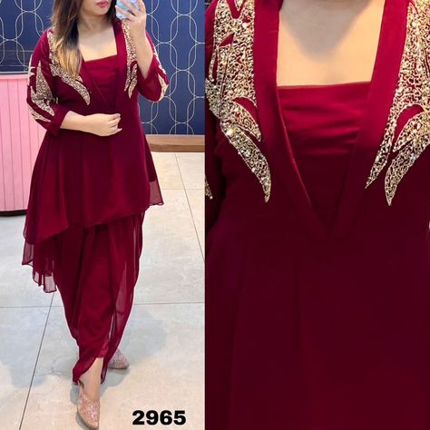 4 colors in stock swipe to see *. RUTBA KHAN* **. 2365* *DESIGNER DHOTI CORD SET ** Fabric Description **Beautiful Georgette Fabric Peplum Style Top Attached With lining And Highlighted With Beautiful Embroidery Work *Length* : 32" inchs *Size* : 40-42-44”inchs *Dhoti **: Georgette fabric with attached lining *Length*: 42"inchs *Rate: 1899/-* (Ship Extra) READY TO DISPATCH #post #fyp #feedfeed #poetry #urduquotes #meesho #onlineshopping #pakistanifashion #smallbusiness Dhoti Design, College Formal, Party Wears, Winter Suits, Gaun Fashion, Cord Set, Wedding Blouse Designs, Kurti Collection, Wedding Blouse