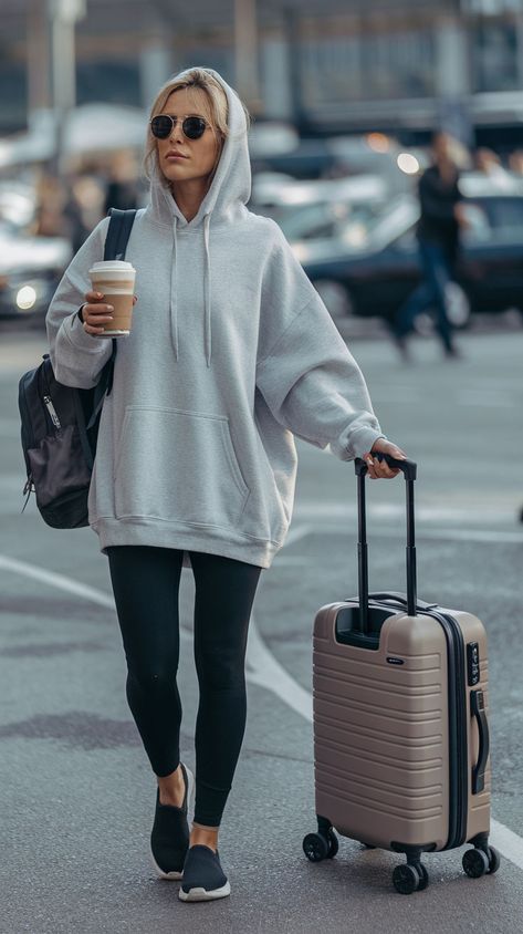 Love leggings? These airport outfits show you how to style leggings for a chic, comfy travel day. #LeggingsOutfit #ComfortTravelStyle #AirportLook Airport Outfit Leggings, Outfits For The Airport, Leggings Travel Outfit, Outfits Show, Outfit Ideas Stylish, Comfortable Airport Outfit, Airport Outfit Ideas, Airport Outfits, Comfy Travel