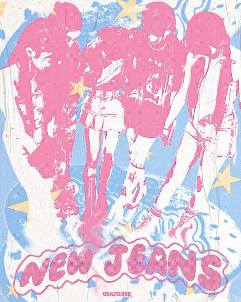 Pastel Music Poster, Pink And Blue Graphic Design, Kpop Canva Posters, New Jeans Prints, Newjeans Prints, New Jeans Poster Prints, Nwjns Poster, New Jeans Collage, Kpop Wall Prints