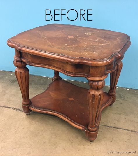 Painting Tables Ideas, Refinishing End Tables Ideas, Refinished End Tables Diy, Stained Wood Furniture Ideas, How To Paint End Tables, Painted Coffee Tables Ideas, Chalk Painted End Tables Ideas, Antique End Table Makeover, Flipping End Tables