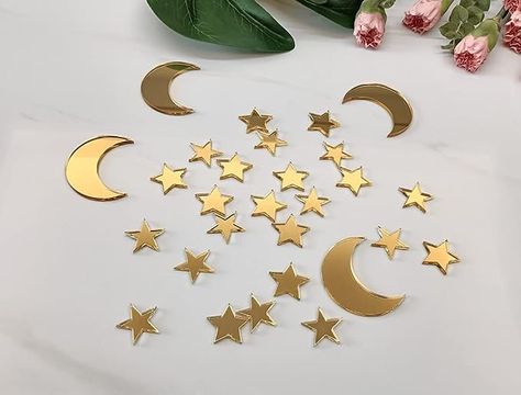 Amazon.com: 26pcs of Moon Star Cake Topper, Moon and Star Celestial Cake Charms for Birthday Party Baby Shower Decor (Gold Mirror) : Grocery & Gourmet Food Mirrored Cake, Celestial Cake, Gold Cake Decorations, Star Cake Topper, Flower Party Decorations, Baby Shower Cake Decorations, Star Cake, Star Celestial, Rose Gold Theme